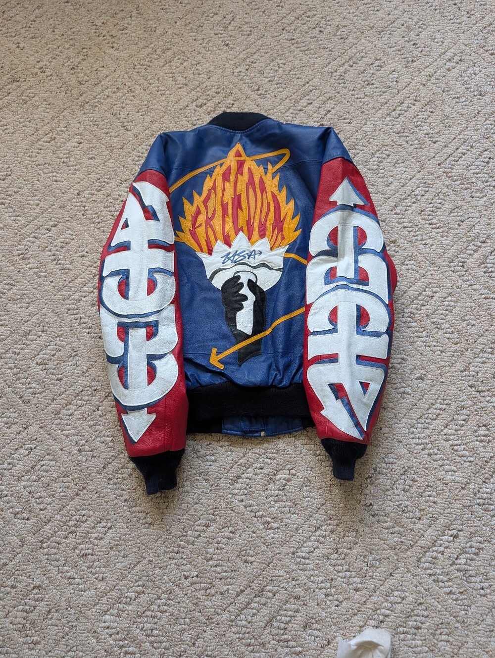 Vintage '90S Michael Hoban WHEREMI Leather Bomber Jacket USA Freedom Design Vtg